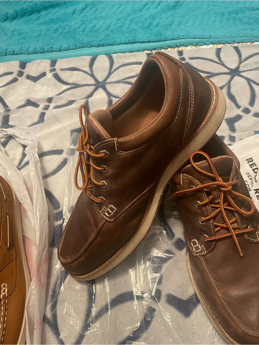 L.L. Bean Brown Leather Boat Shoes with Tan Laces